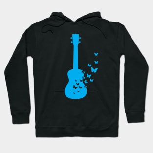 Ukulele Silhouette Turning Into Butterflies Blue Hoodie